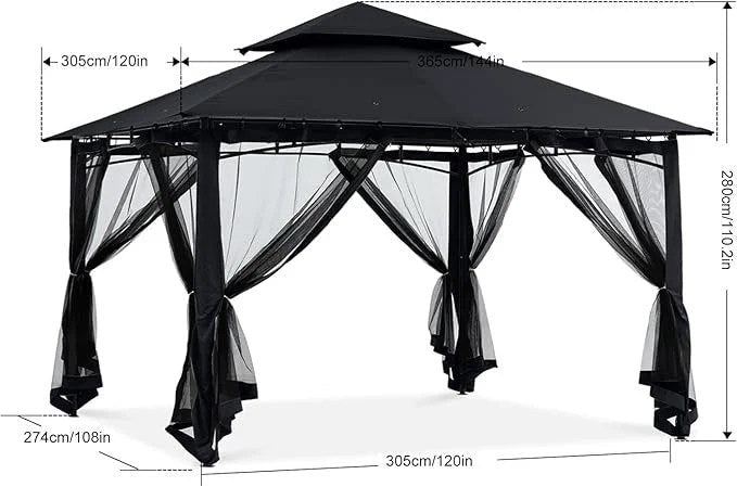 ABCCANOPY Gazebos for Patios 10×12 – Outdoor Steel Frame Gazebo with Mosquito Netting for Lawn Backyard Garden Deck (Black)