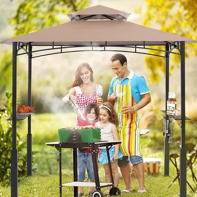 ABCCANOPY 8×5 Grill Gazebo – Outdoor BBQ Canopy Shelter with Led Light for Patio Backyard Grilling (Khaki)