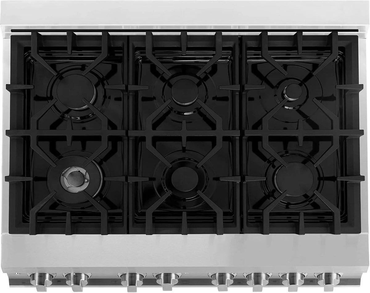 ZLINE 36 in. 4.6 cu. ft. Legacy Dual Fuel Range with 6 Burner Gas Cooktop and Electric Convection Oven in Stainless Steel (RA36)