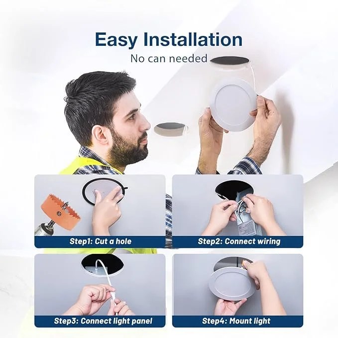 Amico 24 Pack 6 Inch 5CCT Ultra-Thin LED Recessed Ceiling Light with Junction Box, 1050LM Brightness, Dimmable Canless Wafer Downlight, 12W, ETL&amp;FCC