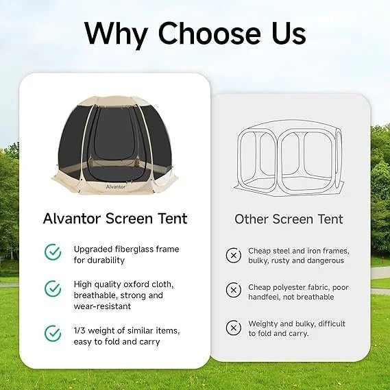 Alvantor Pop Up Screen House Gazebo with Mosquito Netting, Instant UV Resistant Sun Shelter for Patio &amp; Backyard, Portable Canopy Tent for 2-10 Person
