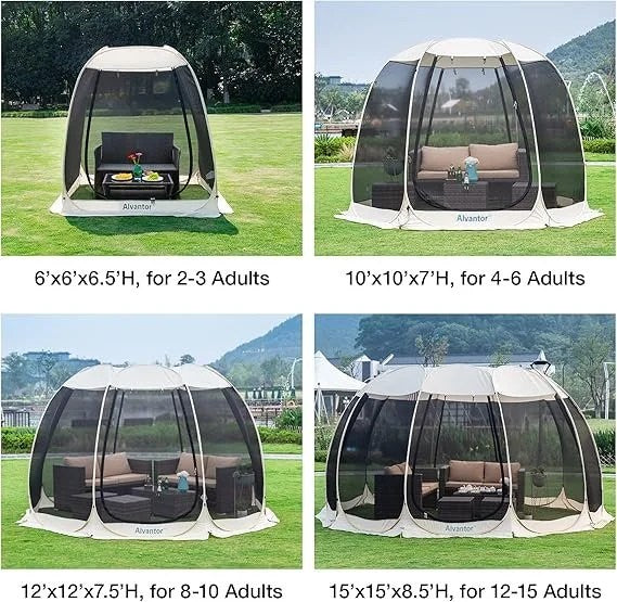 Alvantor Pop Up Screen House Gazebo with Mosquito Netting, Instant UV Resistant Sun Shelter for Patio &amp; Backyard, Portable Canopy Tent for 2-10 Person