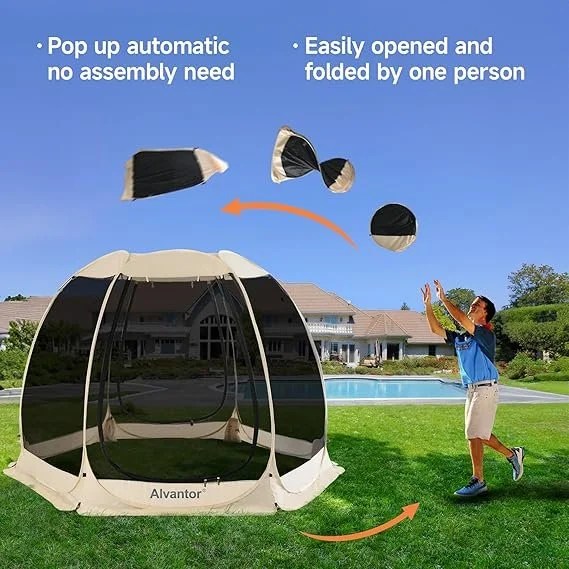 Alvantor Pop Up Screen House Gazebo with Mosquito Netting, Instant UV Resistant Sun Shelter for Patio &amp; Backyard, Portable Canopy Tent for 2-10 Person