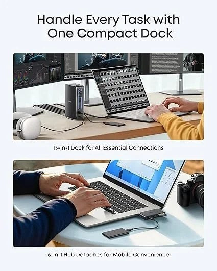 Anker Nano Laptop Docking Station with Detachable Hub, 13-in-1 USB-C Triple Display Docking with 2 HDMI+1 DP, 10 Gbps USB-C, 3 USB-A, Audio, SD/TF, Ethernet, 100W Max PD for Dell, Lenovo, HP, and More