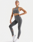 Women's Gray 2 Piece Workout Set  Seamless Sports Bra & High Waist Yoga Leggings Activewear