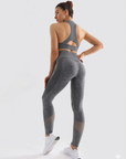Women's Gray 2 Piece Workout Set  Seamless Sports Bra & High Waist Yoga Leggings Activewear