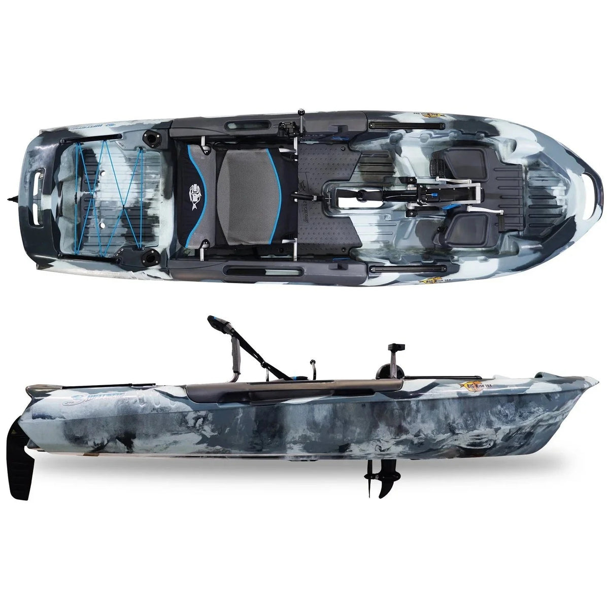 3 Waters Big Fish 108′ Length Urban Camo Pro Fish Pedals Drive Cathedral Hull